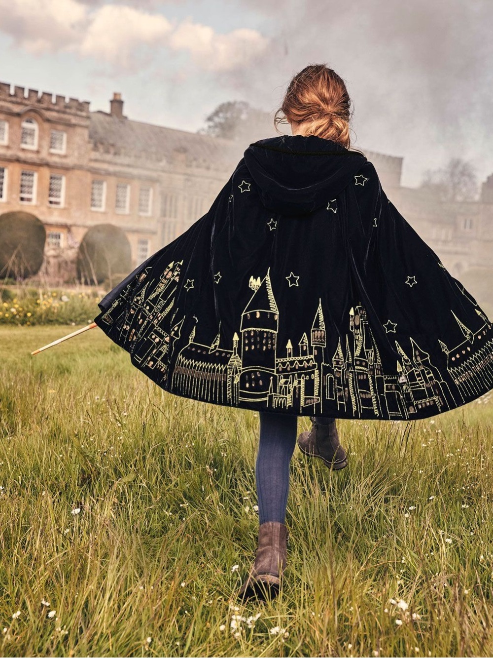 Mini Boden Harry Potter Protego Maxima Magical Embroidered Velvet Cape